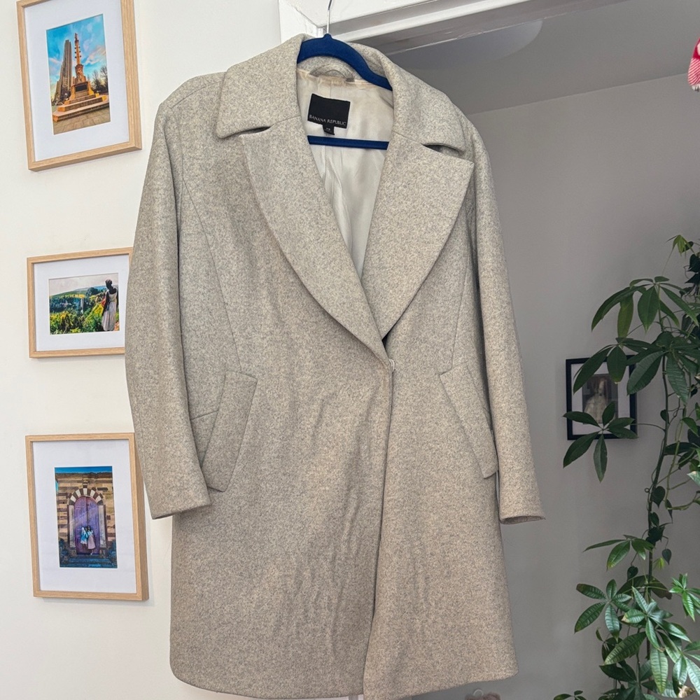 Banana Republic Light Cream Wool-Blend Pea Coat
